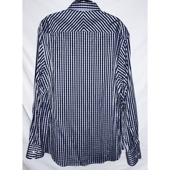 Johnston & Murphy Men's Large Tailored Fit Blue & White Plaid Button Down Shirt - Picture 5 of 5